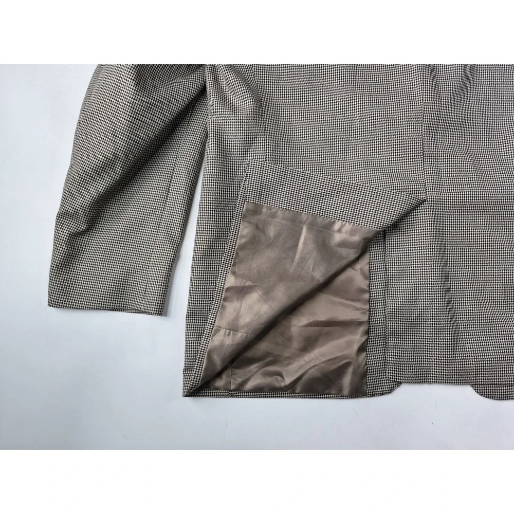 Chaps Mens Sport Coat 44R Cream Black Houndstooth 2 Button Blazer Jacket